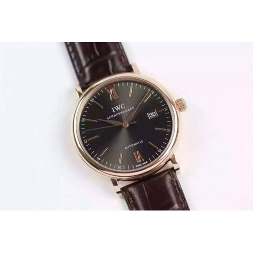 IWC Portofino Automatic RG Brown RG Stick Dial on Brown Leather Strap A2892