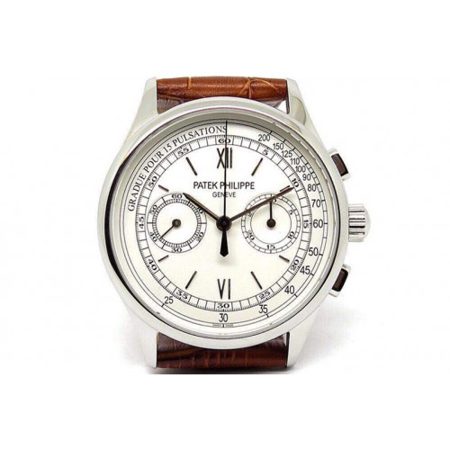 Patek Philippe Chronographe 5170J SS White Dial on Black Leather Strap Venus Handwind