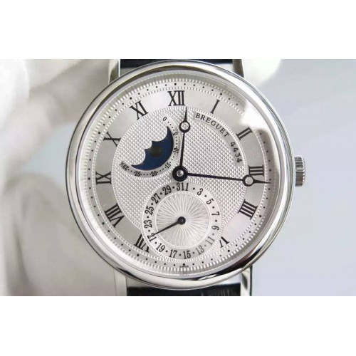 Breguet Classique SS Moonphase White Textured Dial on Black Leather Strap Cal.5165R Movement Breguet Classique SS Moonphase White Textured Dial on Black Leather Strap Cal.5165R Movement