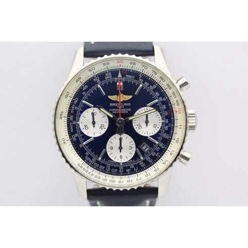 Breitling Navitimer 01 1:1 SS Blue Dial on Blue Leather Strap A7750 Breitling Navitimer 01 1:1 SS Blue Dial on Blue Leather Strap A7750