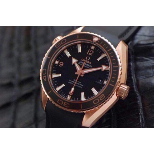 Omega Planet Ocean Professional Rose Gold Liquid Metal V6F 45mm on Black Rubber Strap A8501