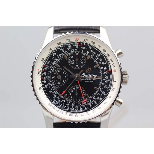 Breitling Datora Montbrillant Chrono SS JF 1:1 Best Edition Black Dial on Black Leather Strap A7751