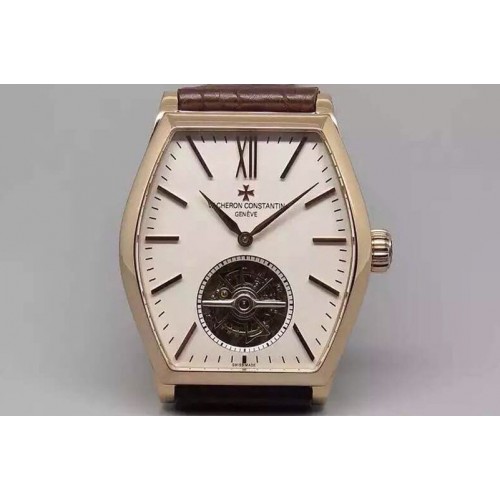 24K Gold Wrapped Vacheron Constantin Malte Tourbillon RG Cream Dial on Brown Croco Leather Strap