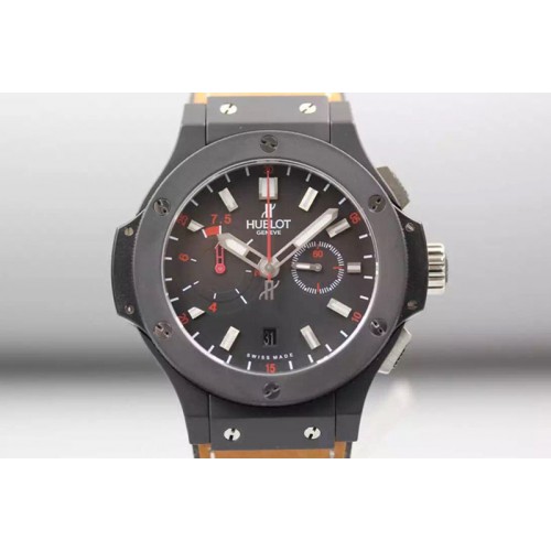 Hublot Big Bang 44.5mm Full Ceramic Black Dial on Brown Gummy Strap A7750