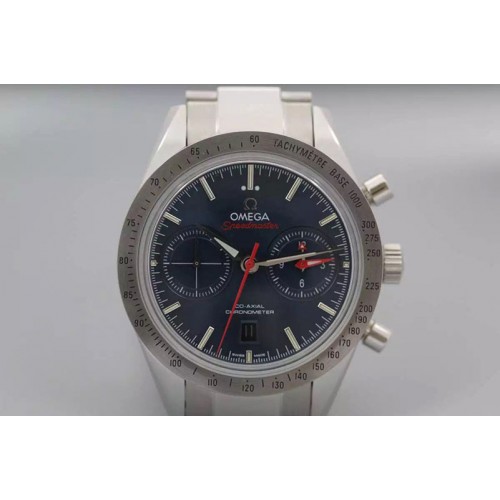 Omega Speedmaster �57 SS Chrono AXF Best Edition Blue Dial on SS Bracelet A7750 (Free Leather Strap)