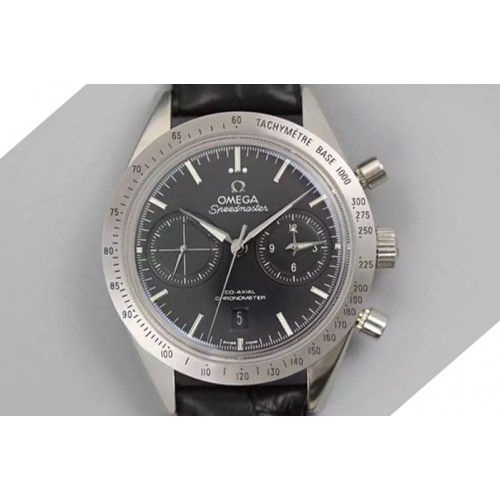 Omega Speedmaster �57 SS Chrono AXF Best Edition Black Dial on Black Leather Strap A7750