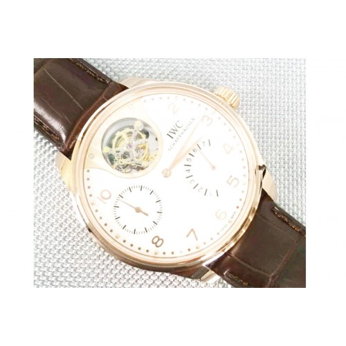 IWC Portuguese Tourbillon Mystere 18K Rose Gold Wrapped White Dial Power Reserve Brown Croco Leather IWC Portuguese Tourbillon Mystere 18K Rose Gold Wrapped White Dial Power Reserve Brown Croco Leather
