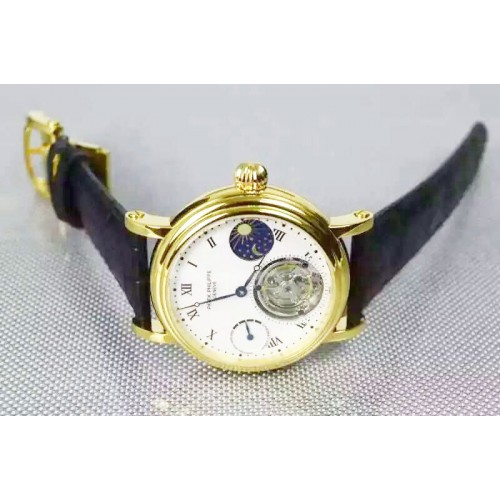 Patek Philippe Grand Complications AXF 18K Yellow Gold Wrapped  White Dial moonphase on Black Leather Strap