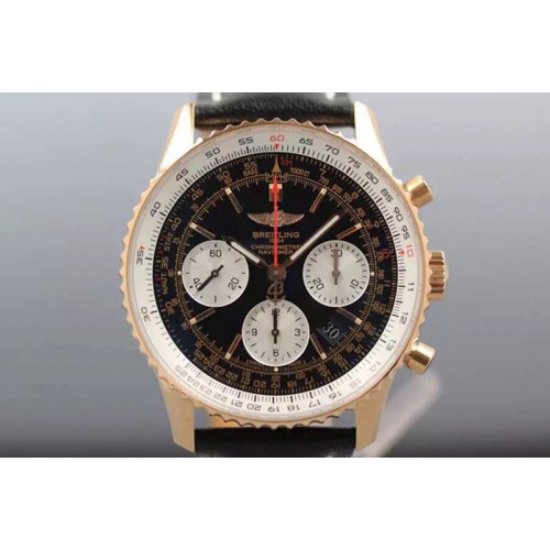 Breitling Navitimer 01 1:1 RG Black Dial on Black Leather Strap A7750