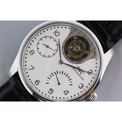 IWC Portuguese Tourbillon Mystere SS White Black Leather New Movement