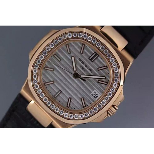 Patek Philippe Nautilus Jumbo 5711R V3 White Dial Diamond Bezel on Leather Strap 1:1 Best Edition A2824