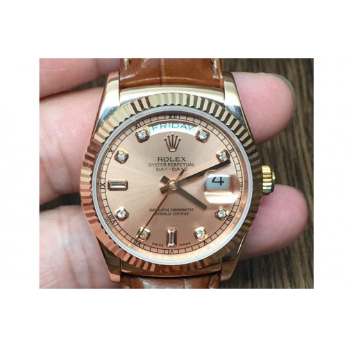 Rolex DayDate Fluted Gold Dial Diamond Mark RG/LE Asian Eta 2836