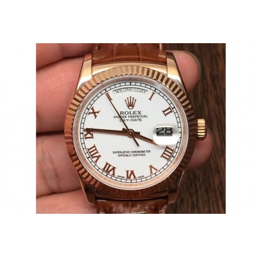 Rolex DayDate Fluted White Roman RG/LE Asian 2836