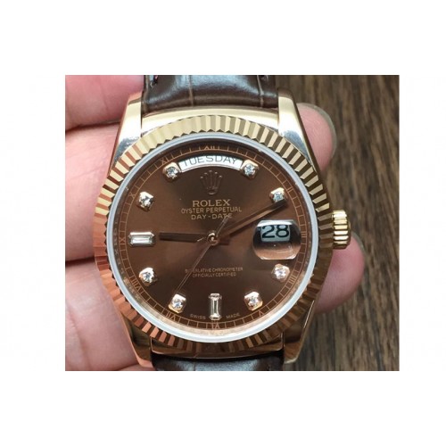 Rolex DayDate Fluted Brown Diamond RG/LE Asian Eta 2836