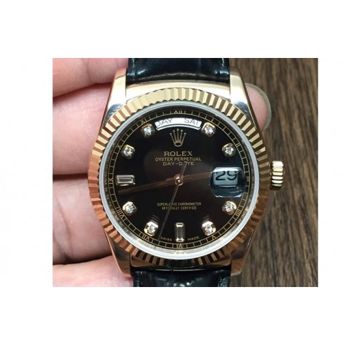 Rolex DayDate Fluted Black Diam RG/LE Asian 2836 Rolex DayDate Fluted Black Diam RG/LE Asian 2836