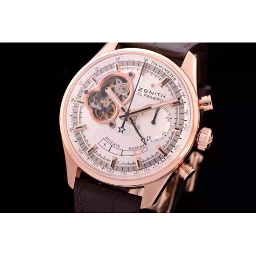 Zenith El Primero RG AXF Silver Dial on Brown Leather Strap Asian Manual Winding Chronograph Movement