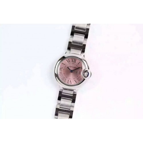 Cartier Ballon Bleu 28mm Ladies SS Pink Dial on SS Bracelet Ronda Quartz