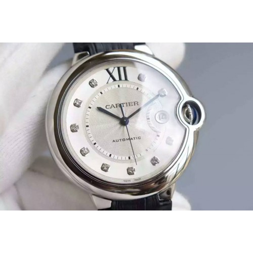Cartier Ballon Bleu 42mm SS JF Best Edition White Dial Diamonds Markers on Leather Strap