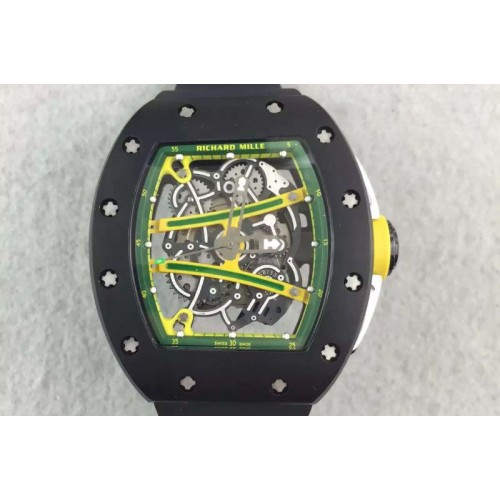 Richard Mille RM061 PVD RMF Green Inner Bezel Skeleton Dial on Black Rubber Strap MIYOTA9015