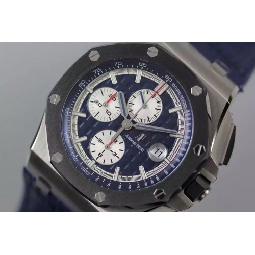 Audemars Piguet Royal Oak Offshore 44mm SS JF 1:1 Best Edition Blue Dial on Blue Leather Strap A3126