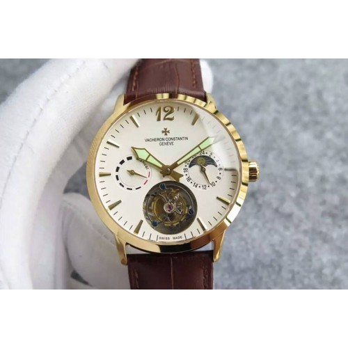 Vacheron Constantin Malte Tourbillon RG White Dial on Black Leather Strap