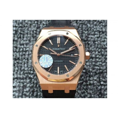 Audemars Piguet Royal Oak 41mm 15400 RG JF 1:1 Best Edition Black Dial on Black Leather Strap A3120
