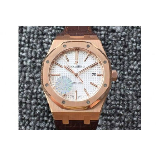 Audemars Piguet Royal Oak 41mm 15400 RG JF 1:1 Best Edition Silver Dial on Brown Leather Strap A3120