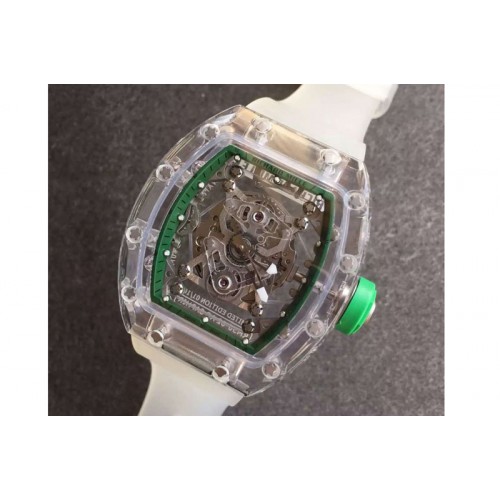 Richard Mille RM056 Transparent Case Green Bezel Skeleton Dial on White Rubber Strap MIYOTA 9015