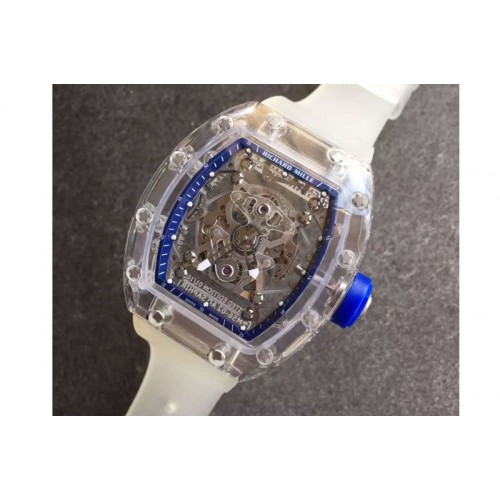 Richard Mille RM056 Transparent Case Blue Bezel Skeleton Dial on White Rubber Strap MIYOTA 9015