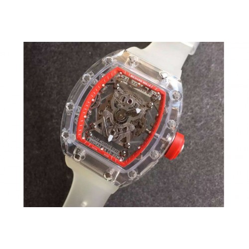 Richard Mille RM056 Transparent Case Red Bezel Skeleton Dial on White Rubber Strap MIYOTA 9015