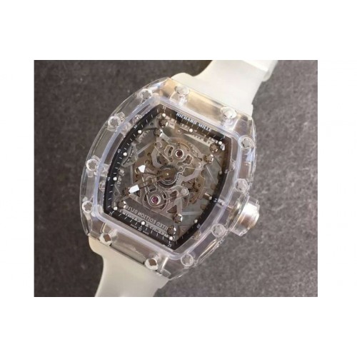 Richard Mille RM056 Transparent Case Black Bezel Skeleton Dial on White Rubber Strap MIYOTA 9015