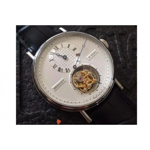 Breguet Grand Complication Tourbillon SS TF White Dial on Black Leather Strap