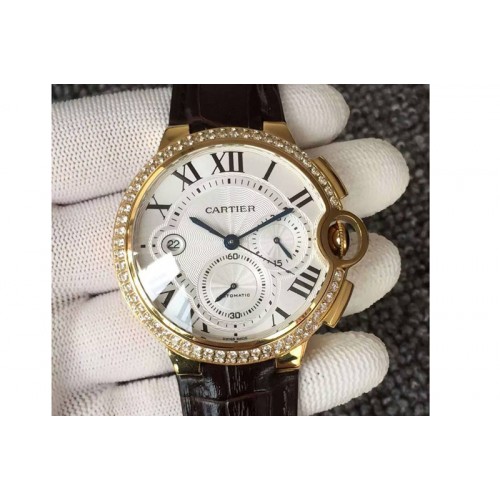 Ballon Bleu de Cartier Chronograph YG/LE Dimaond Bezel White Dial A7750
