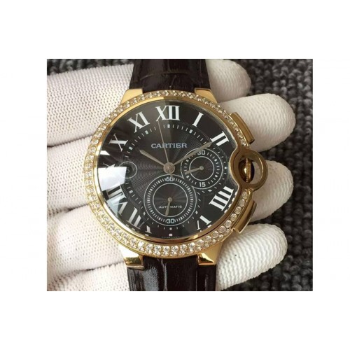 Ballon Bleu de Cartier Chronograph YG/LE Dimaond Bezel Black Dial A7750