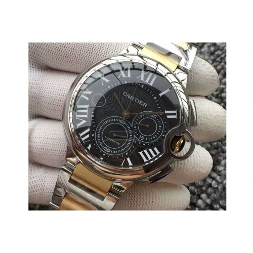 Ballon Bleu De Cartier Chrono 47mm SS Black Textured Dial on SS/YG Bracelet A7750
