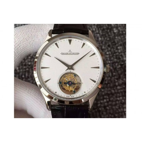 Jaeger-LeCoultre Master Ultra Thin Tourbillon SS White Dial on Black Leather Strap