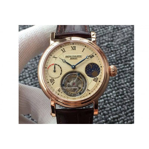 Patek Philippe Classic Tourbillon RG AXF Gold Textured Dial on Black Leather Strap