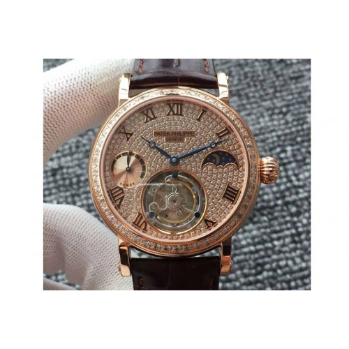 Patek Philippe Classic Tourbillon RG AXF Diamond Textured Dial on Brown Leather Strap