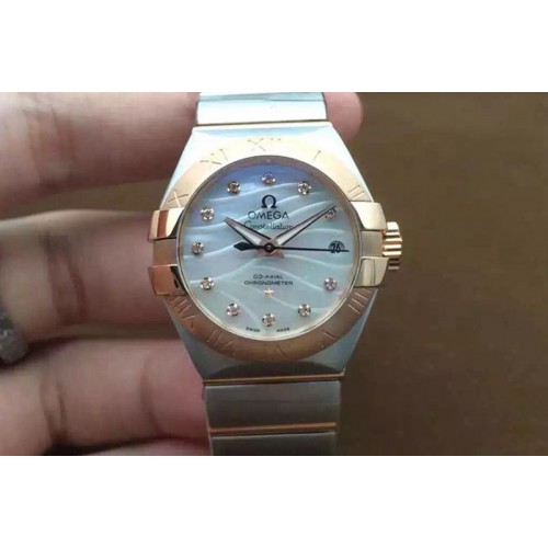 Omega Double Eagle Ladies 27mm Auto RG/SS White Mop J-Miyota 8205