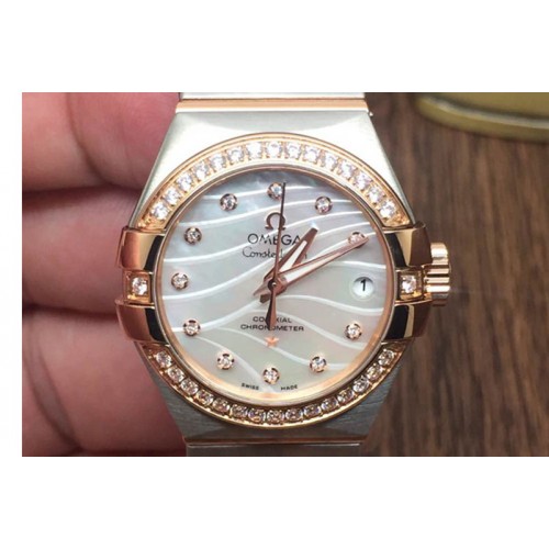 Omega Double Eagle 123.25.27.20.55.005 Ladies 27mm Auto RG/SS White Mop J-Miyota 8205