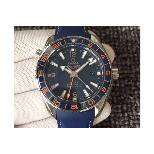 Omega Planet Ocean GMT 42mm Goodplanet V6F Best Edition Blue Bezel Orange Marker Blue Dial on Rubber band A8605