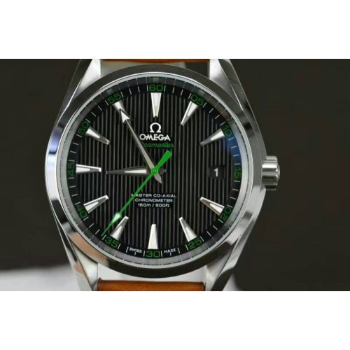 Omega Aqua Terra 150M SS 1:1 Best Edition Black Textured Dial Green on Leather Strap A8500 Omega Aqua Terra 150M SS 1:1 Best Edition Black Textured Dial Green on Leather Strap A8500