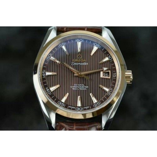 Omega Aqua Terra 150M SS 1:1 Best Edition Brown Textured Dial RG Bezel on Leather Strap A8500 Omega Aqua Terra 150M SS 1:1 Best Edition Brown Textured Dial RG Bezel on Leather Strap A8500