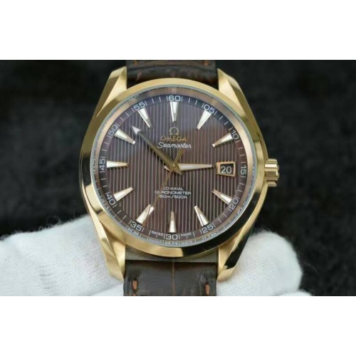 Omega Aqua Terra 150M  1:1 Best Edition Brown Textured Dial RG Markers on Leather strap A8500