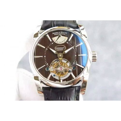 Parmigiani Fleurier Tonda Tourbillon Real PR SS Brown Dial on Black Leather Strap