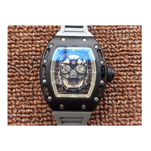 Richard Mille RM 052 Skull Watch PVD Black Dial on Grey Rubber Strap 6T51
