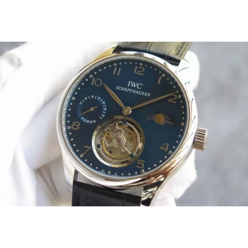 IWC Portuguese Tourbillon Power Reserve Moonphase SS Blue Dial on Black Leather Strap IWC Portuguese Tourbillon Power Reserve Moonphase SS Blue Dial on Black Leather Strap