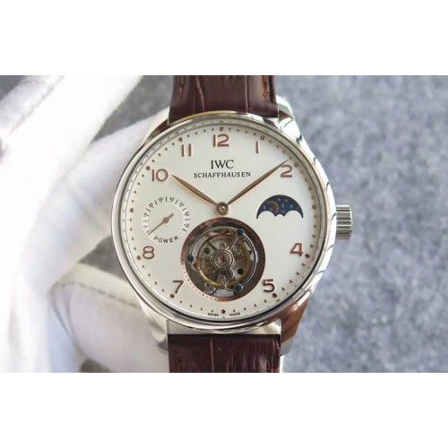 IWC Portuguese Tourbillon Power Reserve Moonphase SS White Dial Gold Number Marker