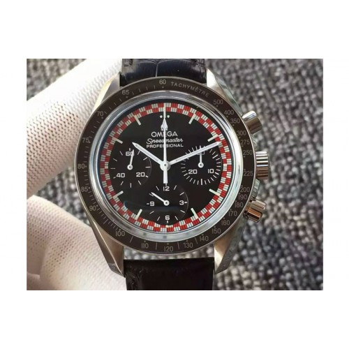 Omega Speedmaster JH SS 'Work on the Moon' Black dial on Black Leather Strap