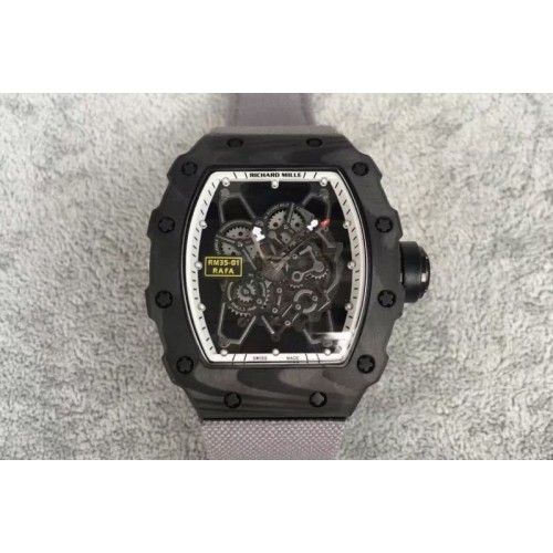 Richard Mille RM 035 Forge Carbon White Inner Bezel Skeleton Dial on Gray Nylon Strap MIYOTA9015